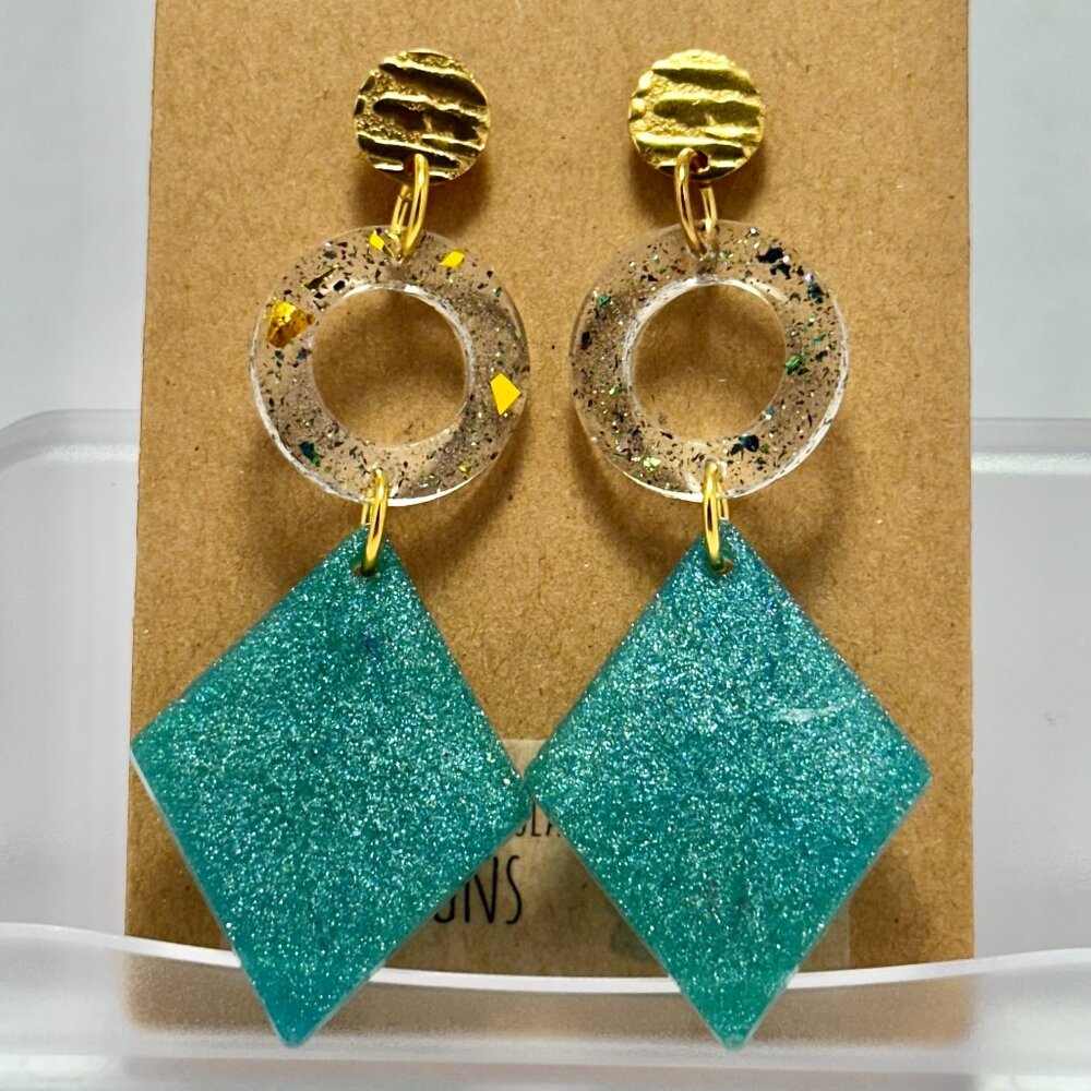 Green & Gold Dangle Earrings